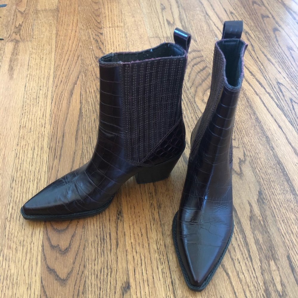 Zara maroon faux croc ankle boots -  37